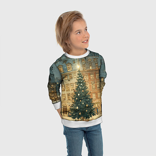 Детский свитшот Новогодний старый город / 3D-Белый – фото 3