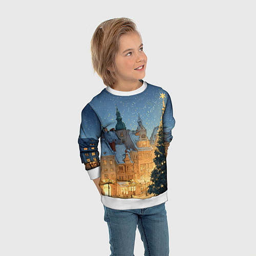 Детский свитшот Новый год в старом городе / 3D-Белый – фото 3
