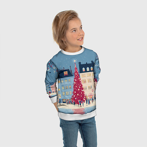 Детский свитшот Новогоднее гуляние у красной елки / 3D-Белый – фото 3