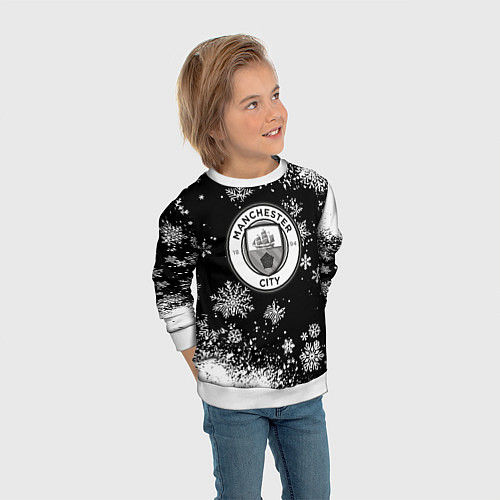 Детский свитшот Манчестер сити снежинки новый год / 3D-Белый – фото 3