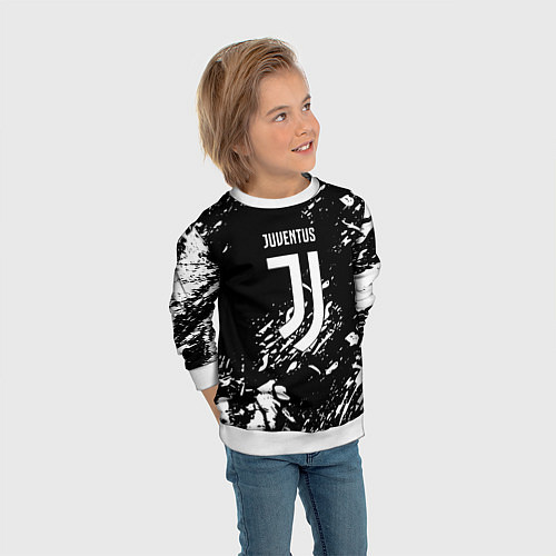 Детский свитшот Juventus белые штрихи красок / 3D-Белый – фото 3