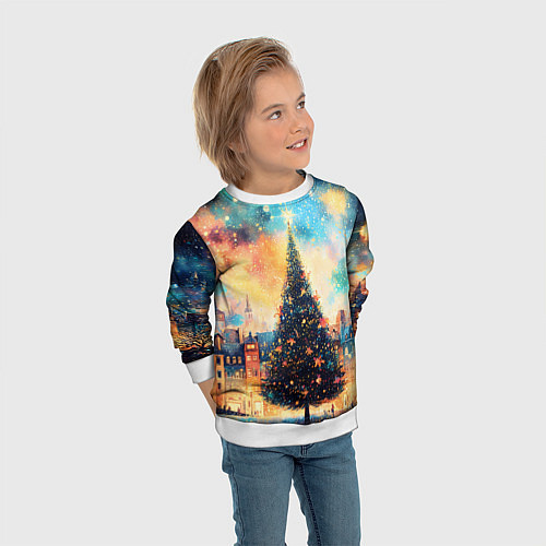 Детский свитшот Новогодняя елка за городом / 3D-Белый – фото 3
