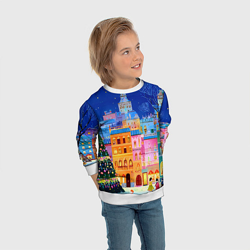 Детский свитшот Разноцветные новогодние домики / 3D-Белый – фото 3