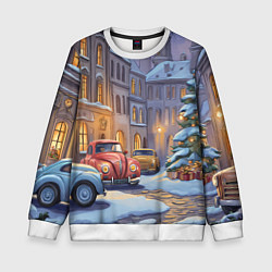 Свитшот детский Новогодний снежный двор, цвет: 3D-белый