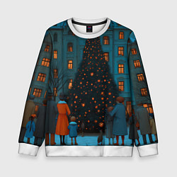 Свитшот детский Люди встречают новый год во дворе, цвет: 3D-белый