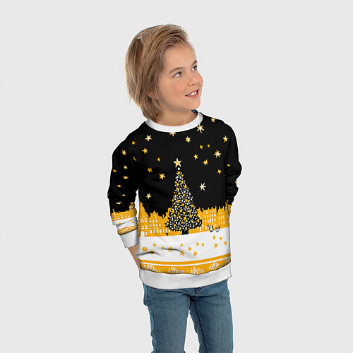 Детский свитшот Новый год в черно-желтом стиле / 3D-Белый – фото 3