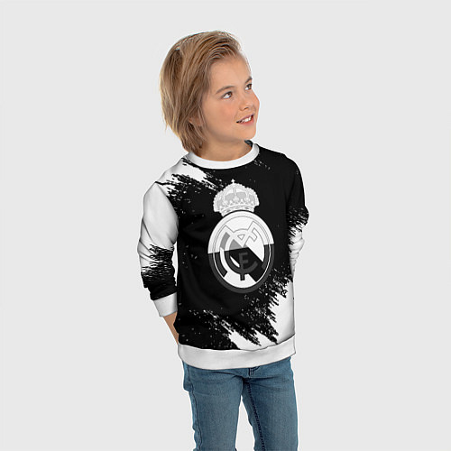 Детский свитшот Реал Мадрид черно белые краски / 3D-Белый – фото 3