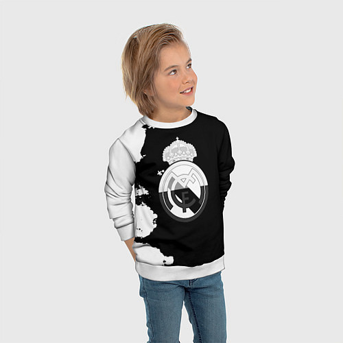 Детский свитшот Реал Мадрид черно белые краски / 3D-Белый – фото 3