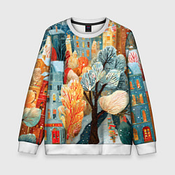 Свитшот детский Разноцветные новогодние домики, цвет: 3D-белый