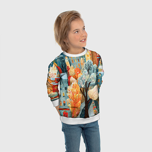 Детский свитшот Разноцветные новогодние домики / 3D-Белый – фото 3