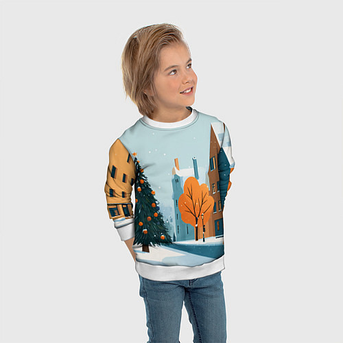 Детский свитшот Новогодняя улица / 3D-Белый – фото 3