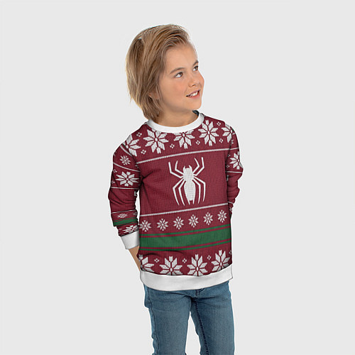 Детский свитшот Рождественский свитер Человека паука / 3D-Белый – фото 3