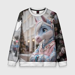 Свитшот детский Новогодняя лошадка у елки, цвет: 3D-белый