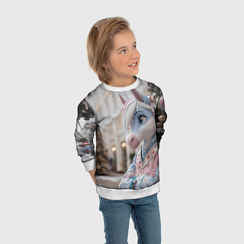 Детский свитшот Новогодняя лошадка у елки / 3D-Белый – фото 3