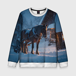 Свитшот детский Лошадь у избы, цвет: 3D-белый
