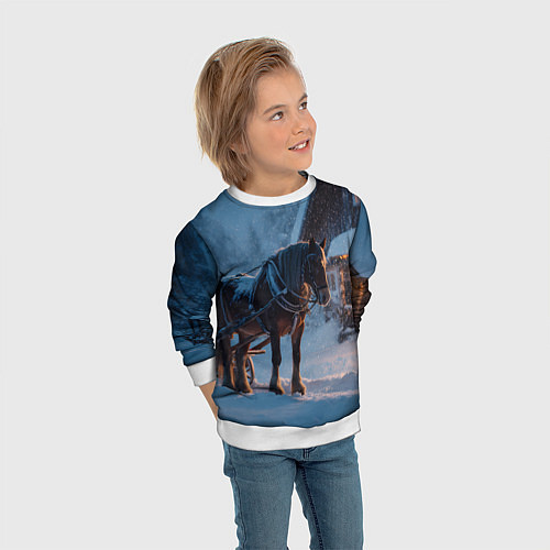 Детский свитшот Лошадь у избы / 3D-Белый – фото 3