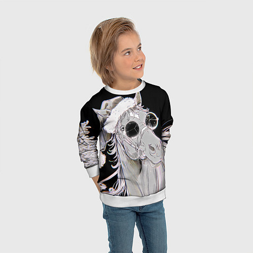 Детский свитшот Новогодняя лошадь в круглых очках / 3D-Белый – фото 3