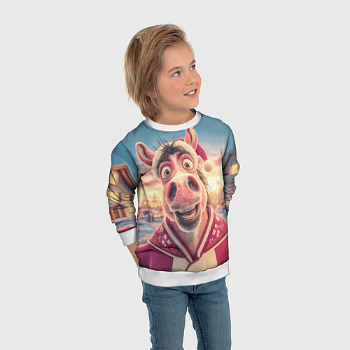 Детский свитшот Счастливая новогодняя лошадь / 3D-Белый – фото 3