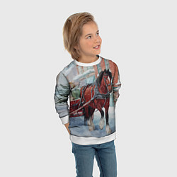 Свитшот детский Лошадка с новогодней повозкой, цвет: 3D-белый — фото 2