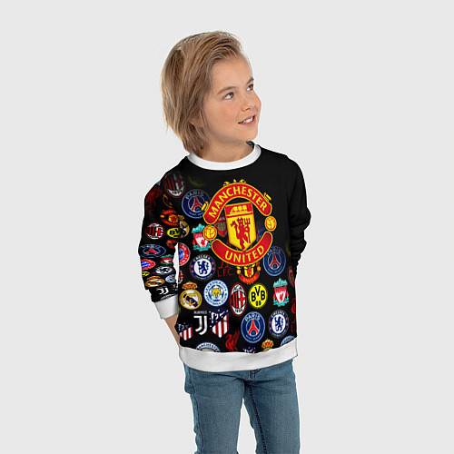 Детский свитшот Манчестер логотипы команд / 3D-Белый – фото 3
