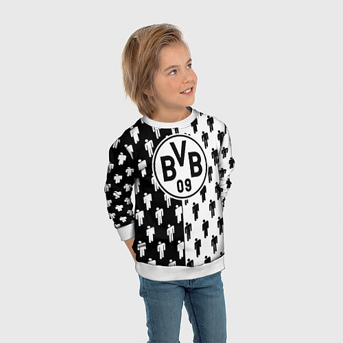 Детский свитшот Borussia черно белые люди / 3D-Белый – фото 3
