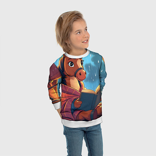 Детский свитшот Лошадка уютным вечером / 3D-Белый – фото 3