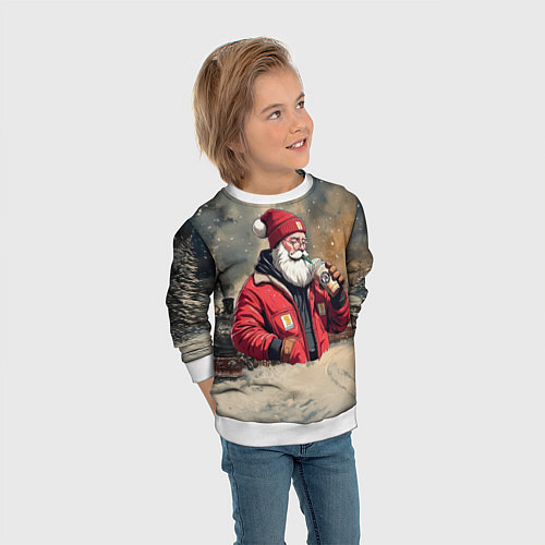 Детский свитшот Санта с капучино / 3D-Белый – фото 3