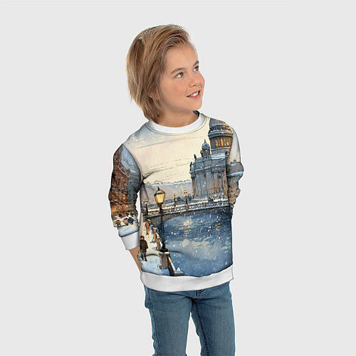 Детский свитшот Санкт-Петербург снежный день / 3D-Белый – фото 3