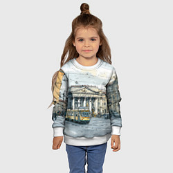 Свитшот детский Зимняя улица Санкт-Петербурга, цвет: 3D-белый — фото 2