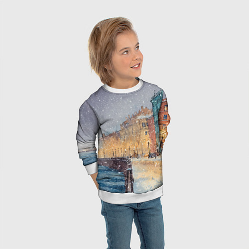 Детский свитшот Санкт-Петербург - снегопад / 3D-Белый – фото 3