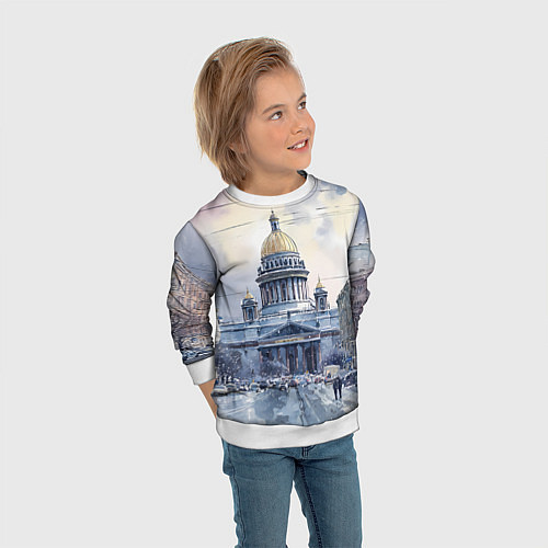 Детский свитшот Санкт-Петербург зимний город / 3D-Белый – фото 3