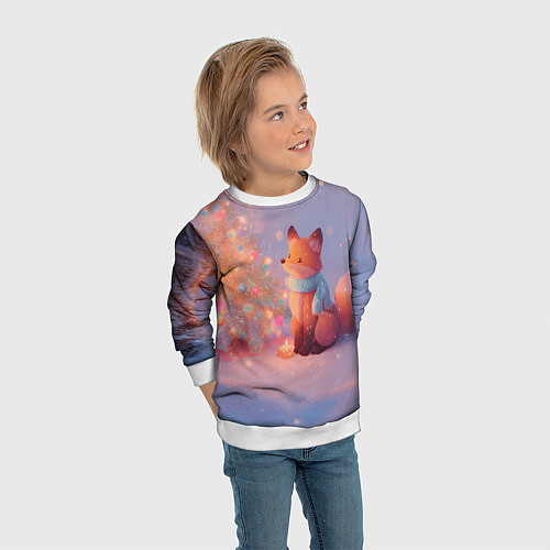 Детский свитшот Лисичка Новый год / 3D-Белый – фото 3