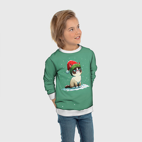 Детский свитшот Новогодний мем котик / 3D-Белый – фото 3