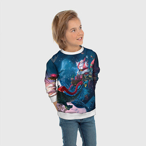 Детский свитшот Санта с динозавром / 3D-Белый – фото 3