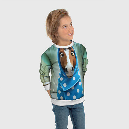 Детский свитшот Конь в полотенце / 3D-Белый – фото 3