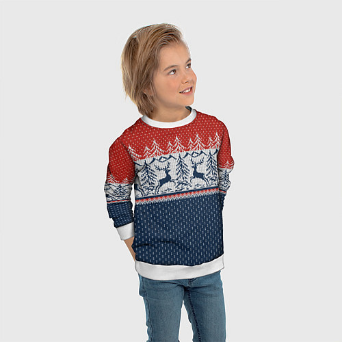 Детский свитшот Вязаный узор с оленями / 3D-Белый – фото 3