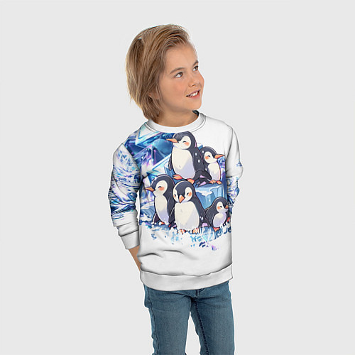 Детский свитшот Пингвины и лёд / 3D-Белый – фото 3