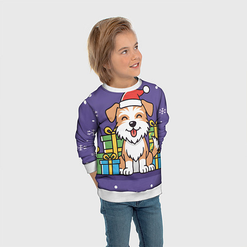 Детский свитшот Новогодняя собачка с подарками / 3D-Белый – фото 3