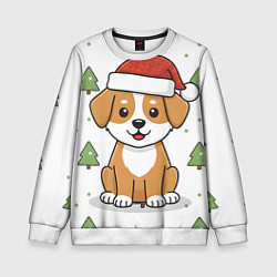 Свитшот детский Новогодняя собачка в шапочке, цвет: 3D-белый