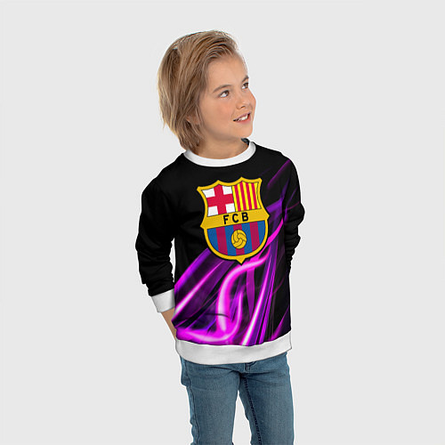Детский свитшот Барселона неоновый огонь текстура / 3D-Белый – фото 3