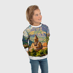Свитшот детский Горный покой: храм среди облаков, цвет: 3D-белый — фото 2