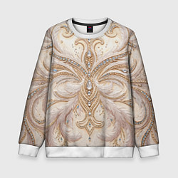 Свитшот детский Перламутровый орнамент с перьями, цвет: 3D-белый