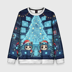 Свитшот детский Новогодние котики айтишники, цвет: 3D-белый
