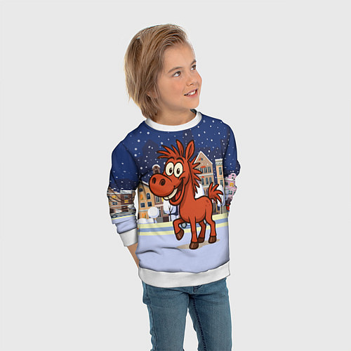 Детский свитшот Веселая красная лошадь 2026 / 3D-Белый – фото 3