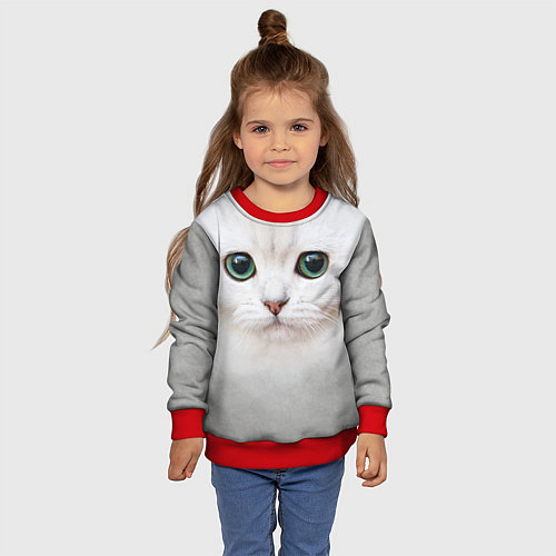 Детский свитшот Белый котик / 3D-Красный – фото 4
