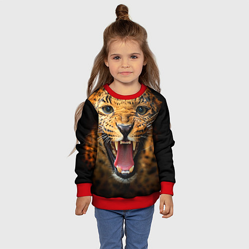 Детский свитшот Рык леопарда / 3D-Красный – фото 4