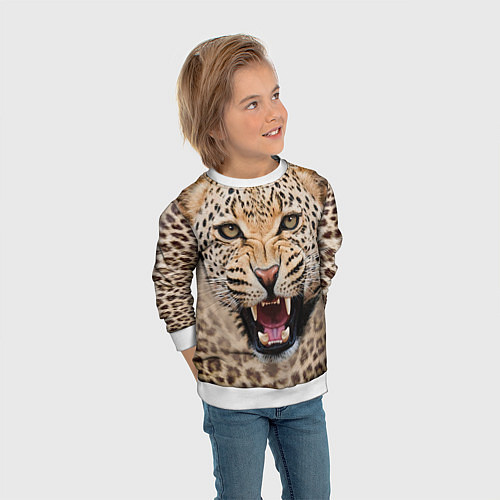 Детский свитшот Взгляд леопарда / 3D-Белый – фото 3