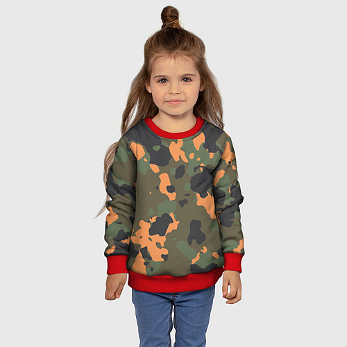 Детский свитшот Камуфляж: хаки/оранжевый / 3D-Красный – фото 4