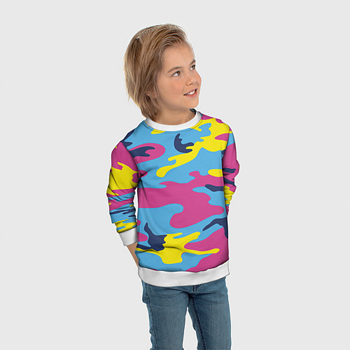 Детский свитшот Камуфляж: голубой/розовый/желтый / 3D-Белый – фото 3