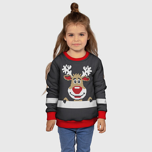 Детский свитшот Олень свитер вязаный / 3D-Красный – фото 4